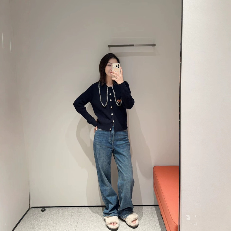 French-style navy collar wool sweater, autumn 26, round neck, double-breasted women's knitted cardigan