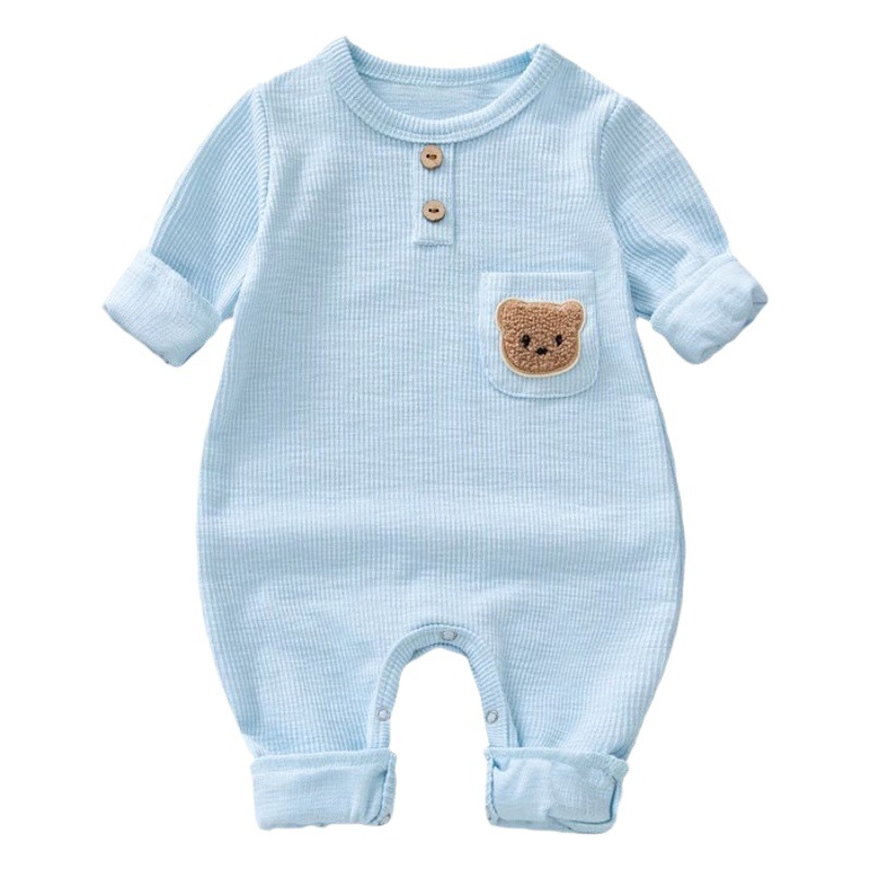 Bebé mono primavera y otoño manga larga delgada hombres y mujeres ropa de bebé pijamas sin hueso mameluco estilo occidental otoño mameluco