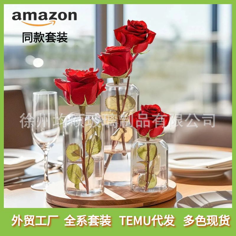 高硼硅玻璃花瓶摆件ins风高颜值小口花瓶水培插花器软装饰品批发