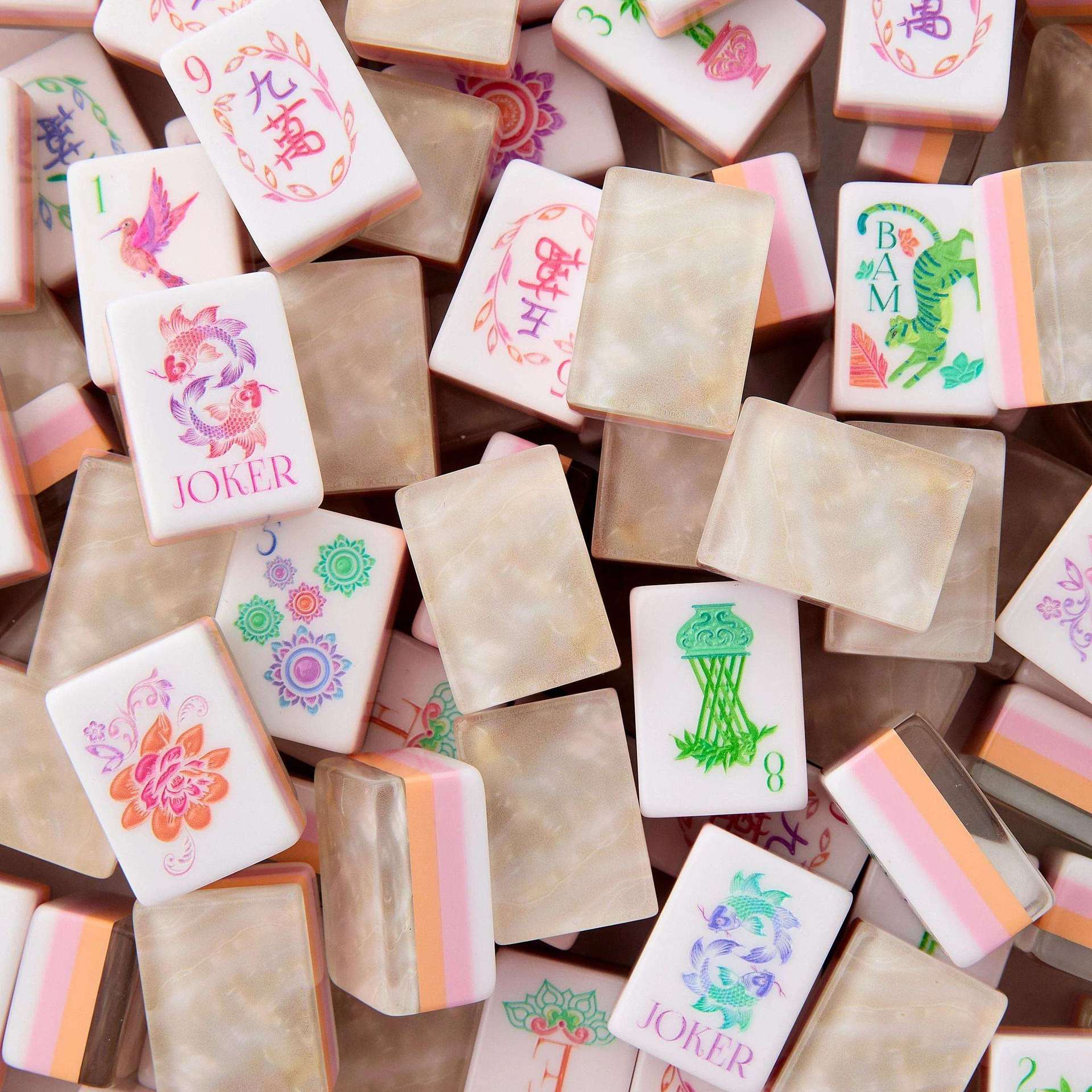 (24-Hour Direct Delivery from Stock) Supplying Foreign Trade American-Style Mahjong Tiles with Pink Pearl Powder and Internal Printing on Acrylic