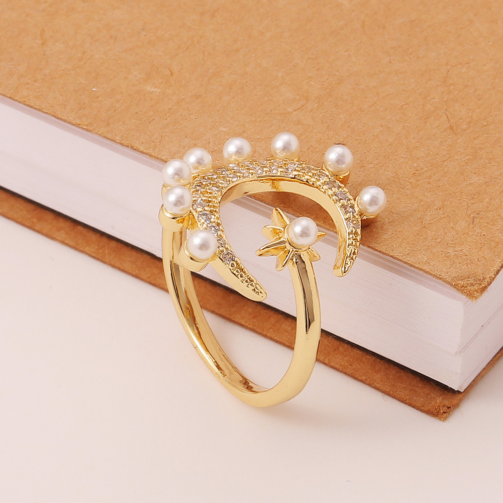 womenu0027s copper ring geometric moon star cute pearl tail ring