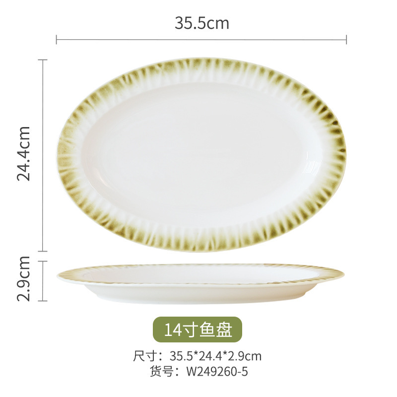 Conjunto de cubiertos de cerámica creativa nórdica verde con bordes gradientes de alta calidad para platos caseros