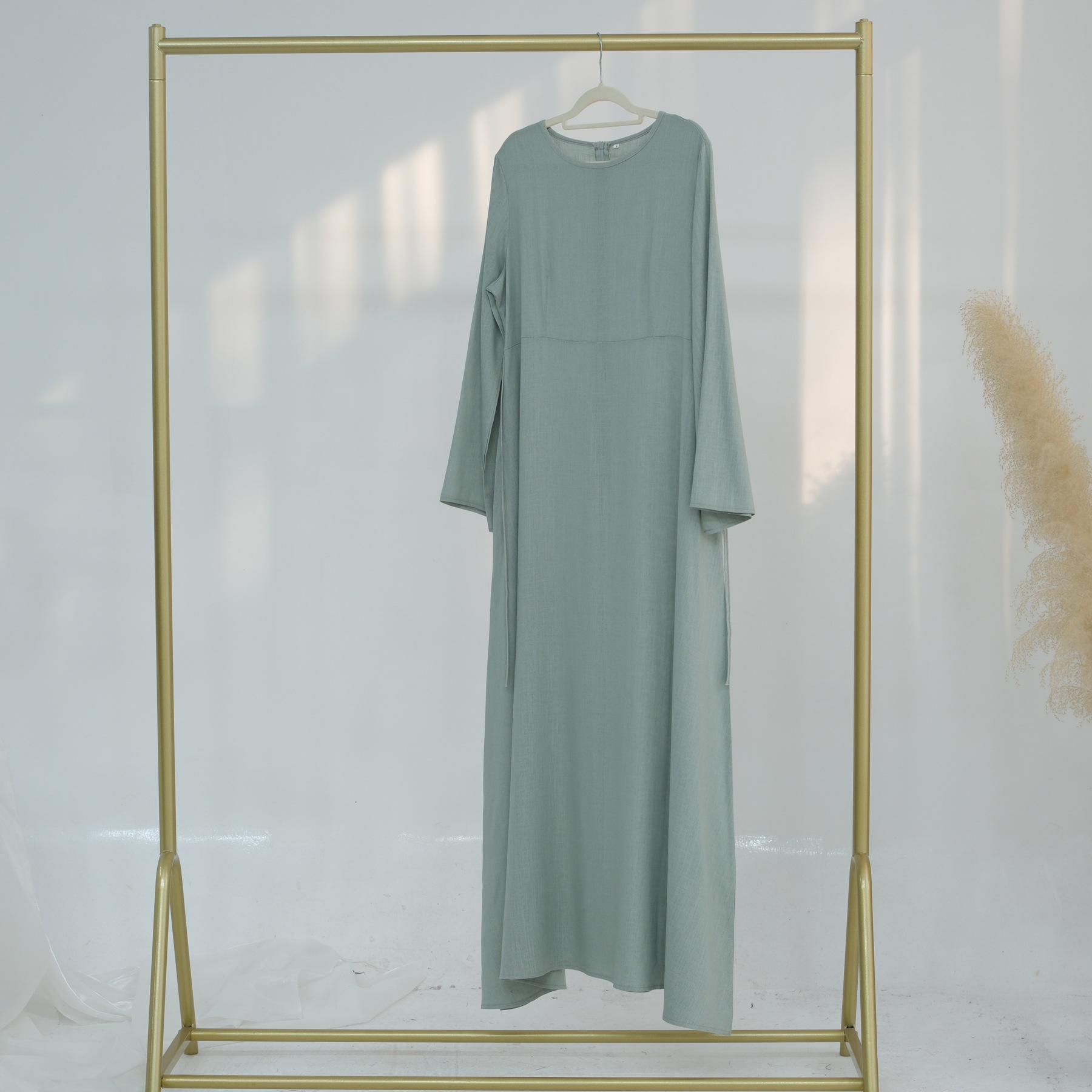 2025 Dubai Fashion Lace Up Bamboo Solid Color Simple Dress LR947_ecoleips.com