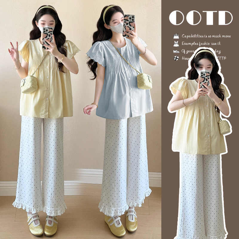 Pregnant Women's Pants suit Fashion Western Style Fashionable 2025 Summer Korean Sleeveless Top Belly Pants Two-piece Set