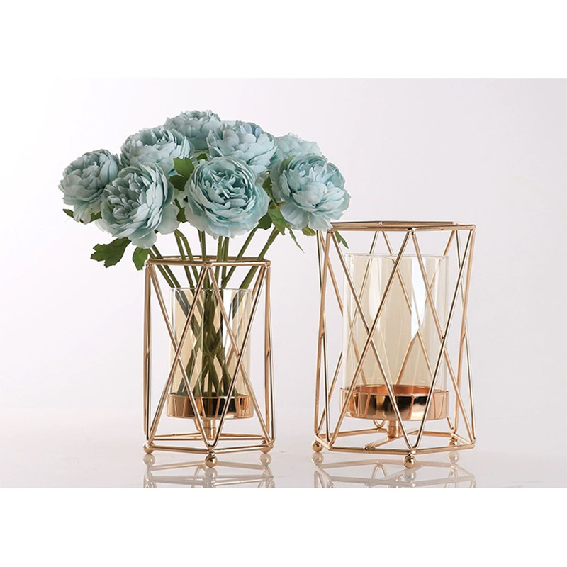 Vaso de vidrio de hierro forjado de alta calidad sensación de maceta de lujo ligero sala de estar metálica sala de estar mesa de comedor modelo decoración decoración