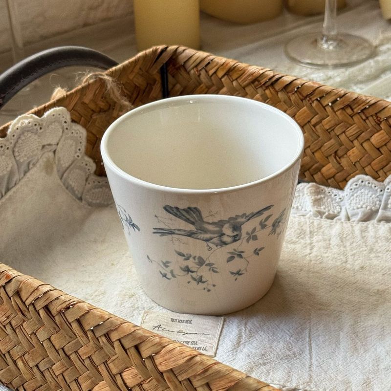 复古朱雀花卉陶瓷杯手握咖啡杯拿铁拉花杯下午茶甜品杯香薰蜡烛杯|undefined