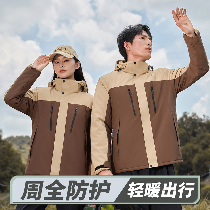 25 New Autumn and Winter Outdoor Jackets for Couples, Three-Proof Graphene Cotton Hooded Workwear Jackets, Thickeneded