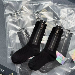 New Niche Design Zipper Socks Accessories European Vacuum Packed Mid-length Socks Women's Sports Socks Simple Black