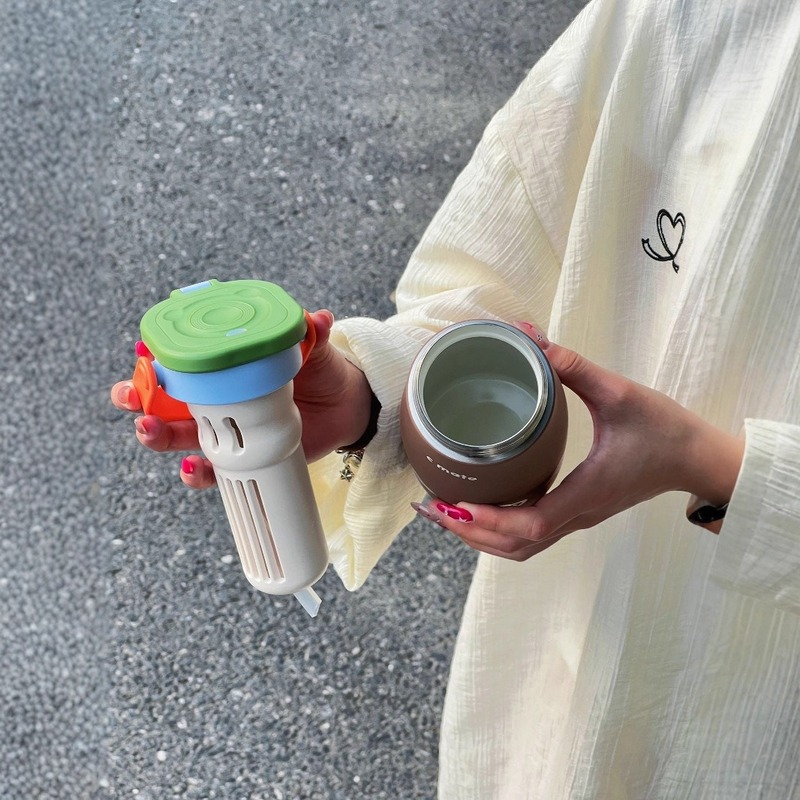 简约撞色316不锈钢保温杯双层保温牛奶杯学生便携双饮提手水杯|undefined