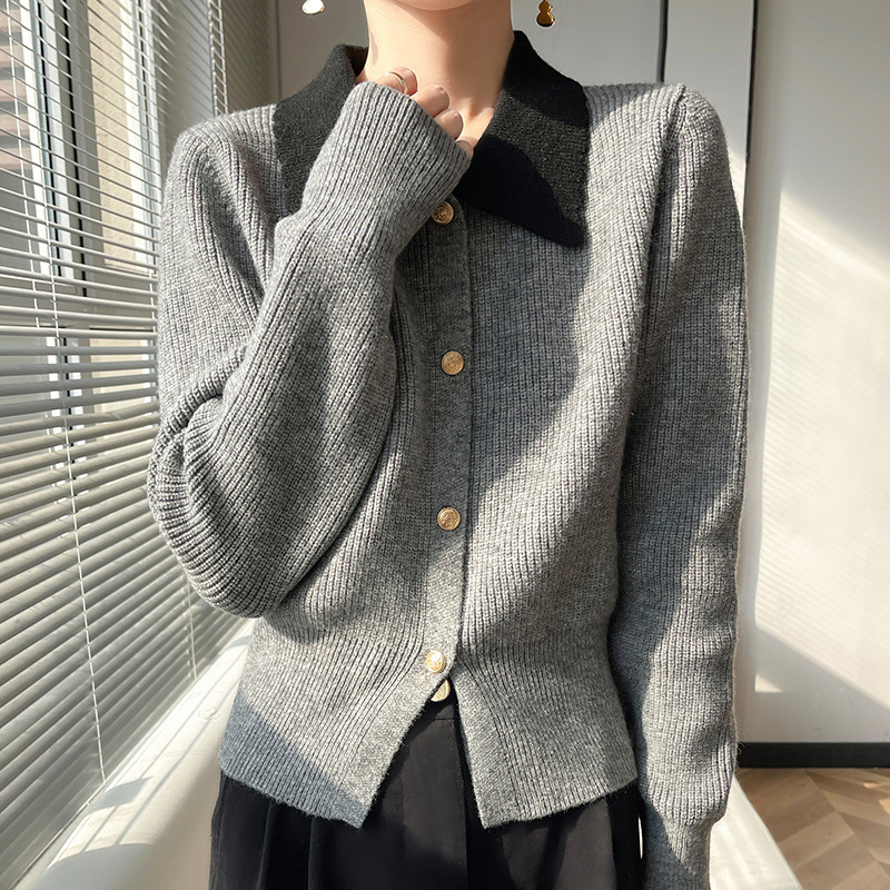 法式高级感POLO领针织开衫女2025秋季新款时尚百搭显瘦上衣A6236|undefined