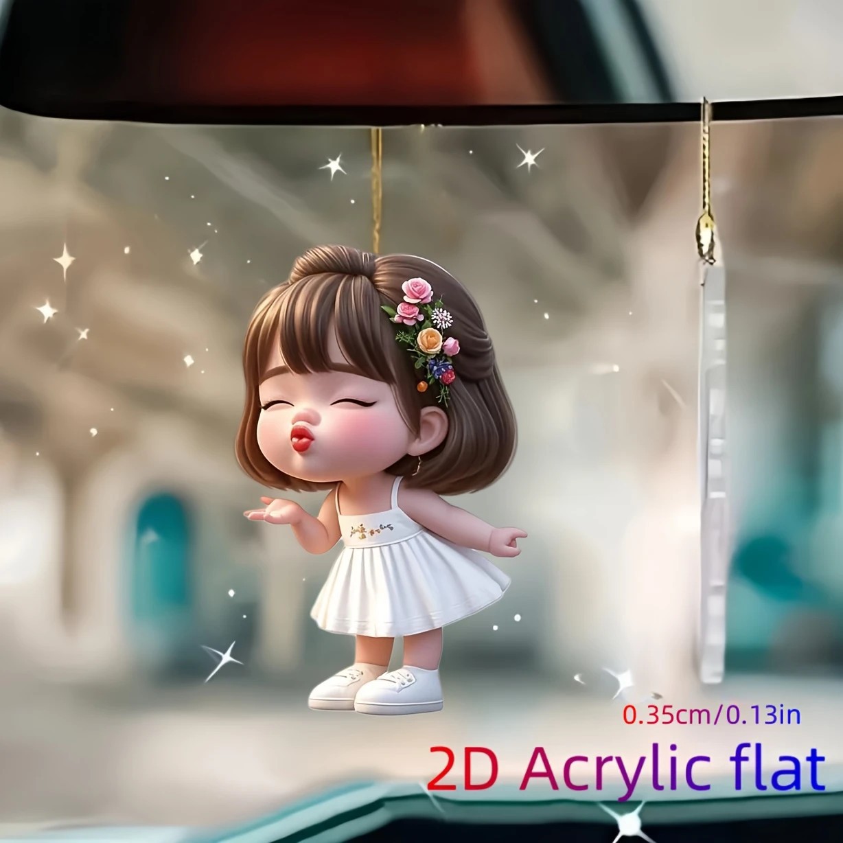 Nuevo colgante de acrílico de niña de boca linda transfronteriza, colgante de espejo retrovisor de coche, decoración de regalo de vacaciones