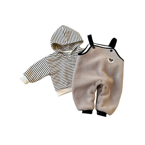 Baby jumpsuit, baby suit, winter clothing, fleece hooded sweatshirt, thick furry overalls, versatile warm trousers