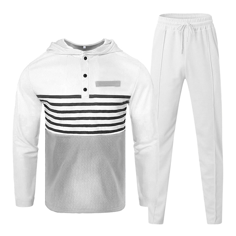 "Men's Waffle-Knit Hoodie & Jogger Set - Striped Casual Loungewear (S-3XL)"_voghion.com