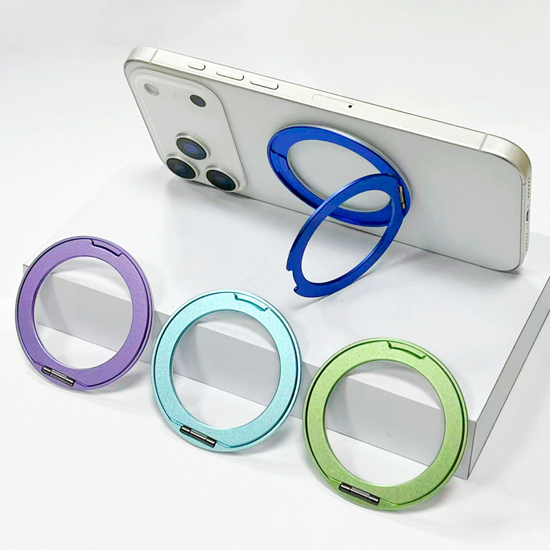 360-degree rotating magnetic phone holder, aluminum alloy, invisible back-mounted ring clip, lazy phone stand, supports both horizontal and vertical orientations
