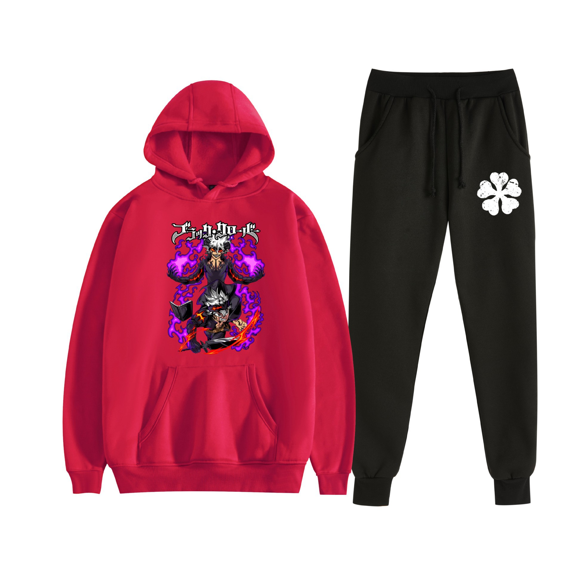 Europa y América otoño e invierno negro trébol de cuatro hojas periférico bidimensional hombres y mujeres deportes de ocio más suéter con capucha de terciopelo traje al por mayor