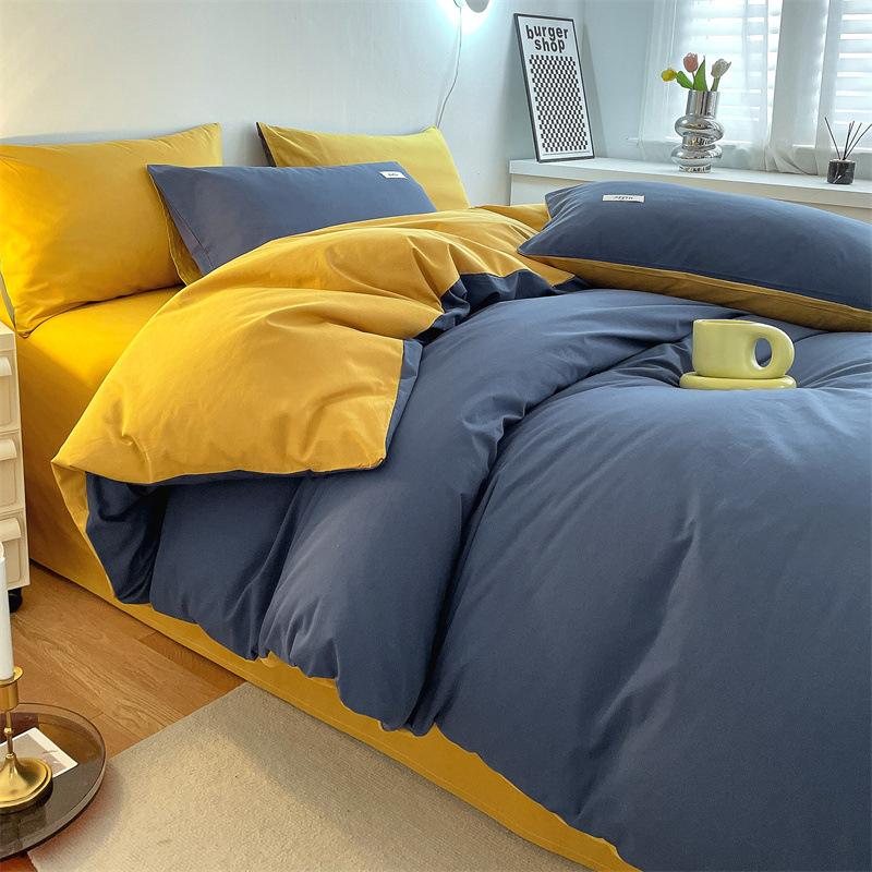 Estilo simple algodón lavado de algodón traje de cuatro piezas 100 algodón individual funda de edredón otoño e invierno dormitorio de estudiantes ropa de cama