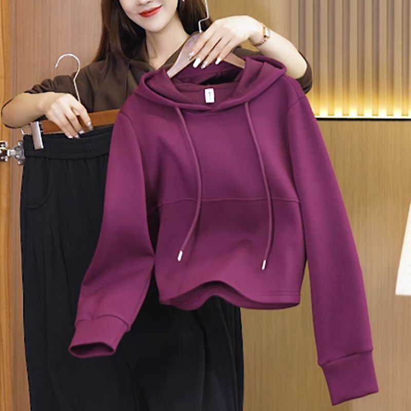 Autumn Hooded Sweatshirt 2025 New Long-Sleeved Casual Style Hoodie Slimming Look Loose Fashionable Age-Reducing Short Top Autumn Hooded Sweatshirt 2025 New Long-Sleeved Casual Style Hoodie Slimming Look Loose Fashionable Age-Reducing Short Top