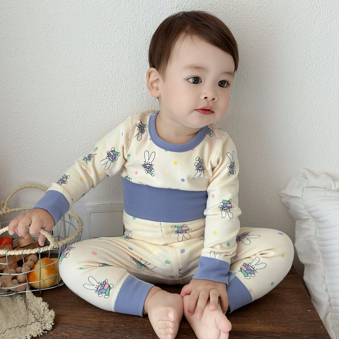 Autumn and Winter Baby Intimates Set Pure Cotton High Waist Belly Protection Kidsren's Autumn Clothes and Long Pants Slim Kidsren's Home Clothes Pajamas