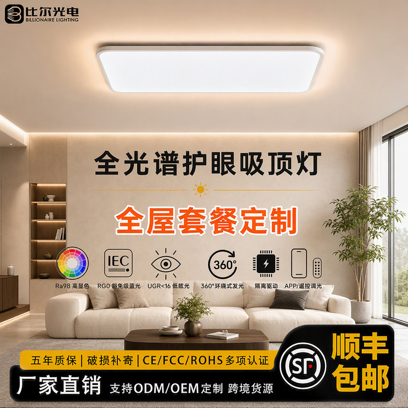 Isolated driver living room headlight RG0 Puri full-spectrum bedroom ceiling light LED eye protection light whole house package customization Isolated driver living room headlight RG0 Puri full-spectrum bedroom ceiling light LED eye protection light whole house package customization