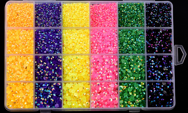 24格深色系盒装树脂平底钻