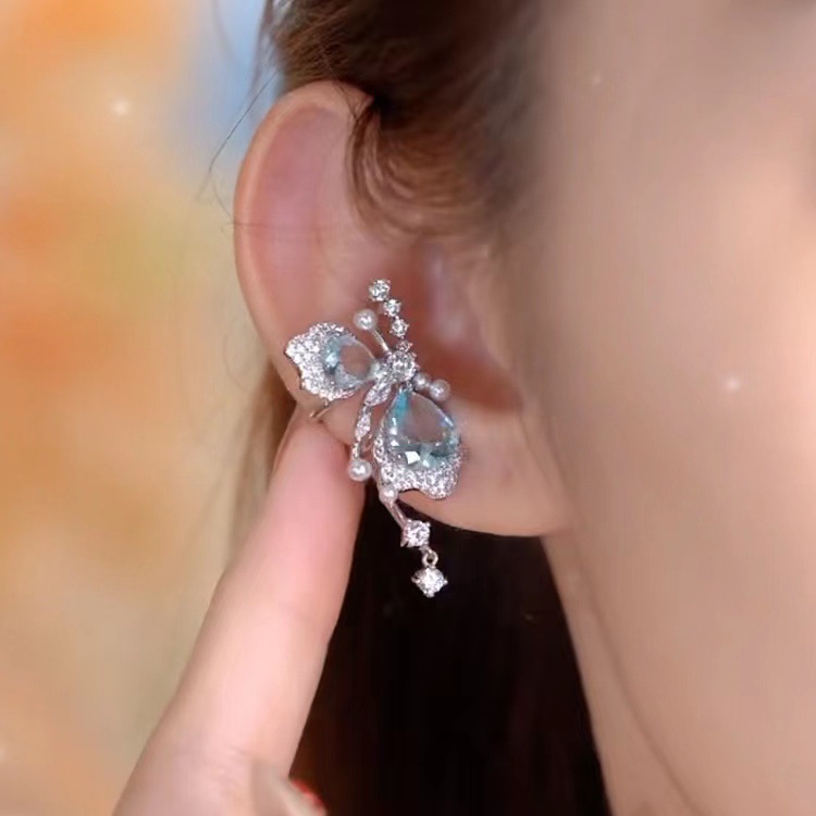 13g Weight Zircon Inlay Material Drop Earrings Classification 1 Piece Simple Style Butterfly Inlay Alloy Zircon Drop Earrings