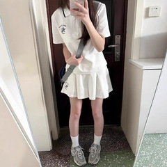韓国版クロスボーダー外国貿易学院風レジャースポーツスーツ女性夏新作少女半袖ズボンスカート2点セット潮