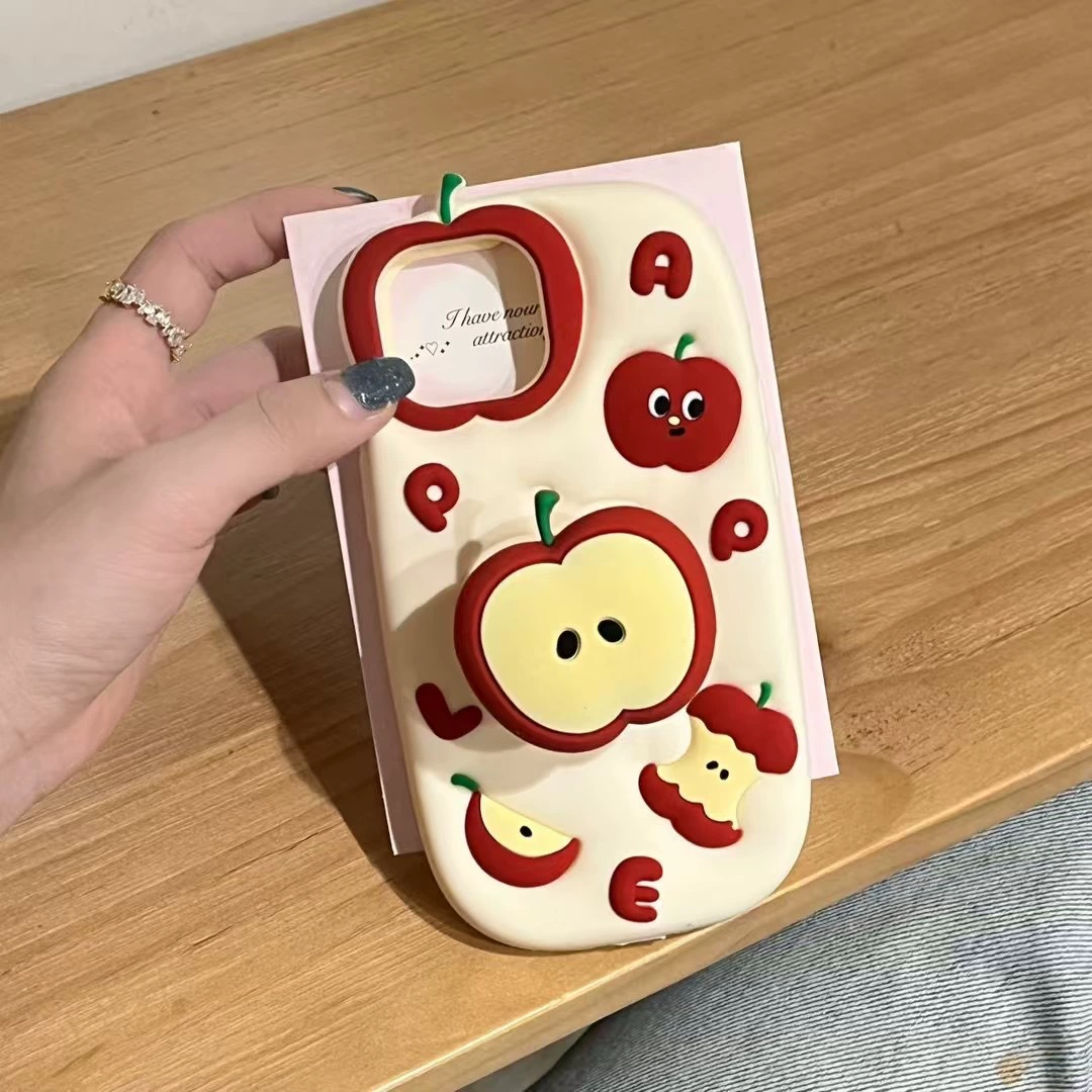 Яблоко, мультяшная миловидная линза, трубка, совместимо с iPhone 16, защитный чехол для телефона Pro, 14