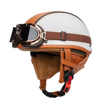 Cross-border Motorcycle Helmet Retro Half Helmet Motosiklet kaskı (dəbilqə) - bright-white-orange-peel-copper-mirror-s