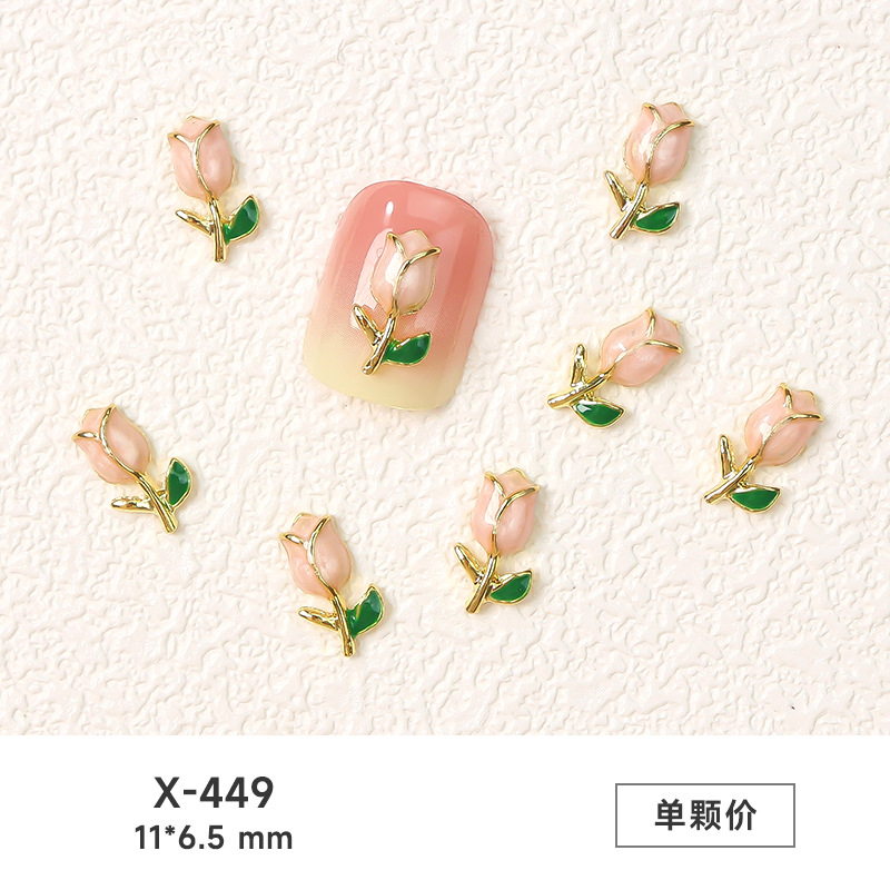 Popular arte del clavo tulipán joyería en línea celebridad aceite goteo flor Rosa nueva luz de lujo de aleación de metal decoración de uñas