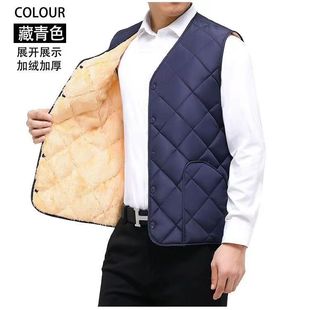 New fleece-lined down cotton vest men's autumn and winter lightweight plus size middle-aged and elderly outer wear warm vest dad wear