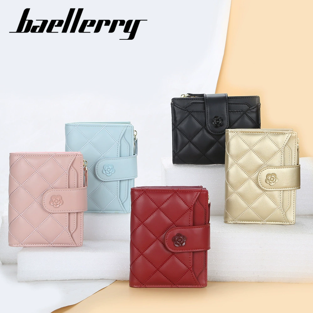 Wallet (baellerry) diamond-quilted pattern, capacious card holder, compact 12.7×10×2.5 cm