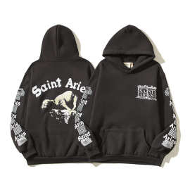 Saint MIXXXXX小山羊美式高街复古做旧宽松运动加绒连帽卫衣男INS