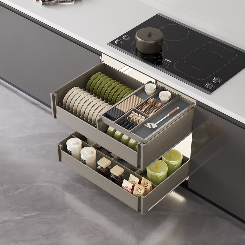 Kitchen Storage Dish Rack with Double-Layer Quick-Release Track, Aluminum Alloy Material, Multifunctional Storage Kitchen Storage Dish Rack with Double-Layer Quick-Release Track, Aluminum Alloy Material, Multifunctional Storage
