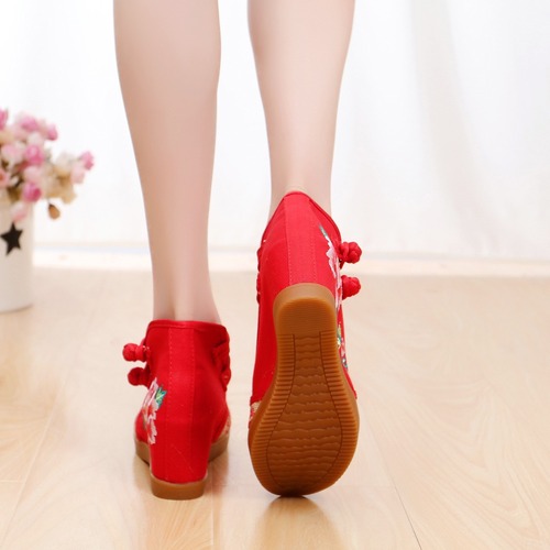 Yueqin 2020 new ethnic style double-button canvas shoes with height increasing women's shoes bridal high heels