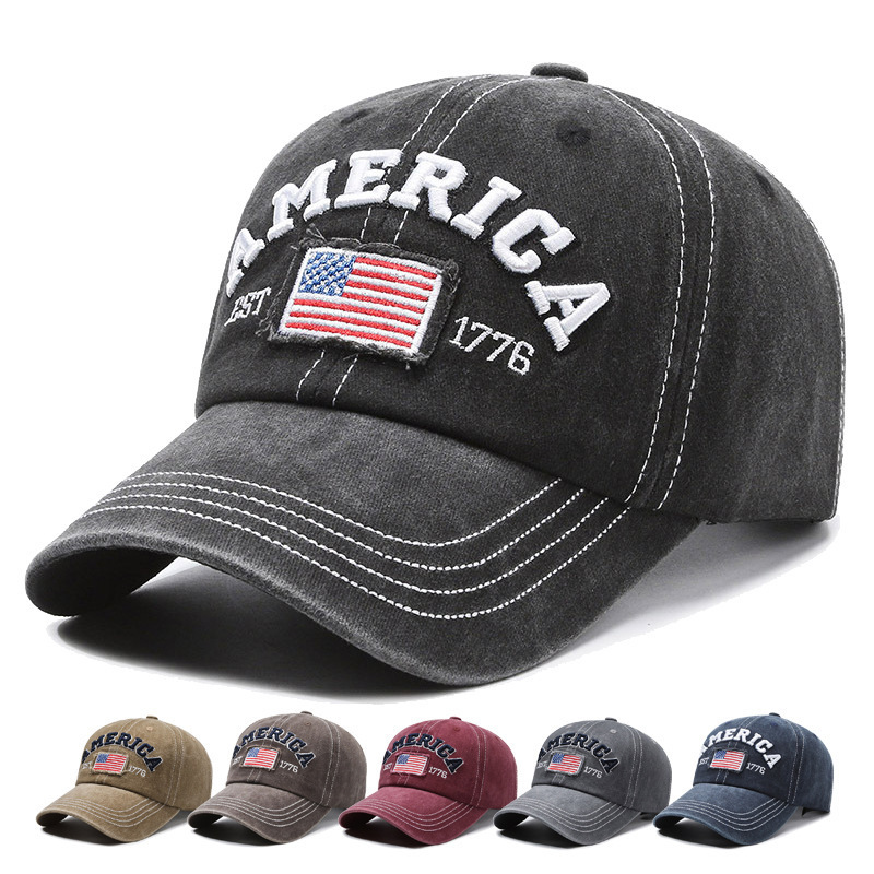 Washed Distressed Baseball Cap for Women Summer Korean Style Soft Top Breathable Retro Embroidered Letter Peaked Cap for Men