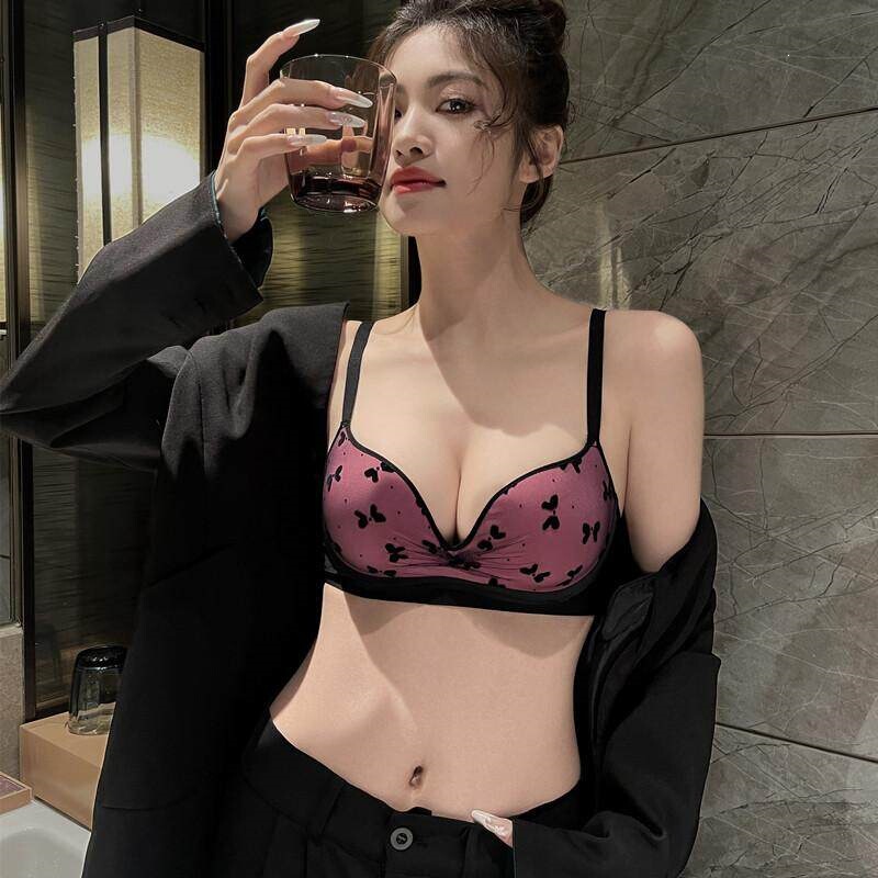 Bowknot Bra and Panty Set, New Seamless Lingerie for Women, Small Chest Push-Up, Embroidered Lace, Sexy Bra