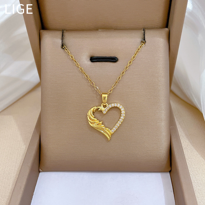 Love Full Diamond Personality Fashion Light Luxury Temperament Gorgeous Full Diamond Necklace Female Versatile Clavicle Chain Titanium Steel_voghion.com