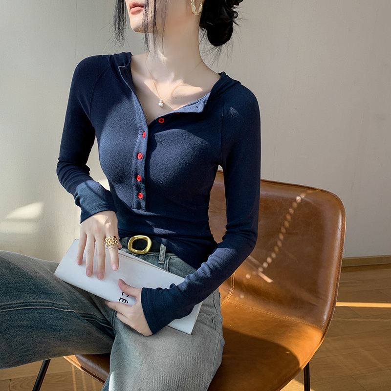 2025新款秋季洋气连帽上衣早秋长袖T恤小衫修身显瘦打底衫女春秋|undefined