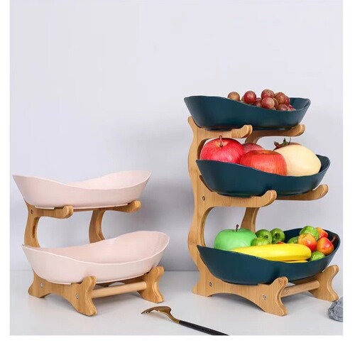 Creative three-layer multi-layer fruit tray, European light luxury dry fruit tray, bamboo wood stand household snack tray, candy tray, fruit basket