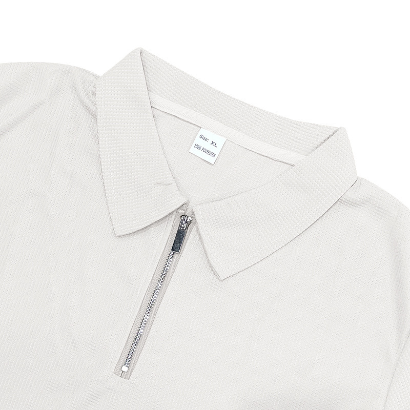 Men's Clothing Men's Casual Short Sleeve T-Shirt And Shorts Set Solid Color Lapel Zipper Waffle Design Summer Fashion_viptrois.com
