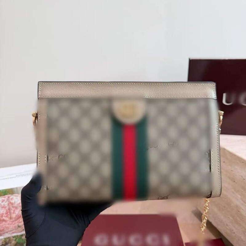 Gucci Ophidia clip bag, classic GG monogram canvas, wear-resistant and waterproof, suitable for daily commuting and casual use, with chain shoulder strap
