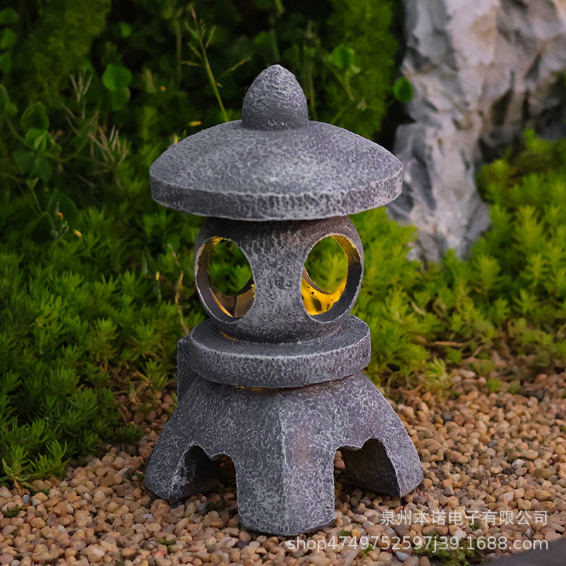 屋外石塔宮灯庭灯置物寺院禅意園林樹脂装飾置物太陽光石塔灯