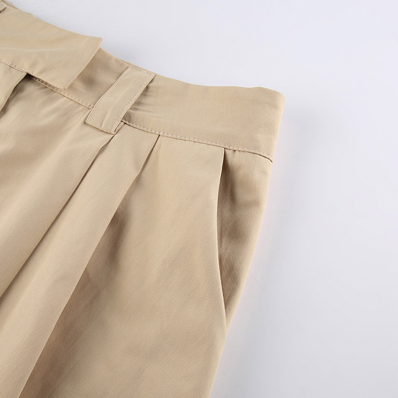 Khaki low waist fake two-piece splicing woven skirt NSSSN119380