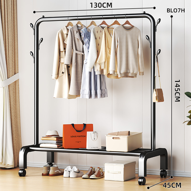 단극 130cm 검정색 도르래 수납선반 옷걸이 6개