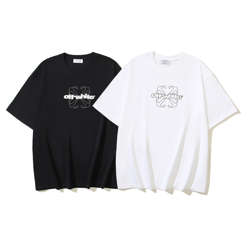 Cross-border foreign trade OFF-WHITE cotton 260g heavyweight hollow arrow printed casual short sleeve T-shirt for men and women
