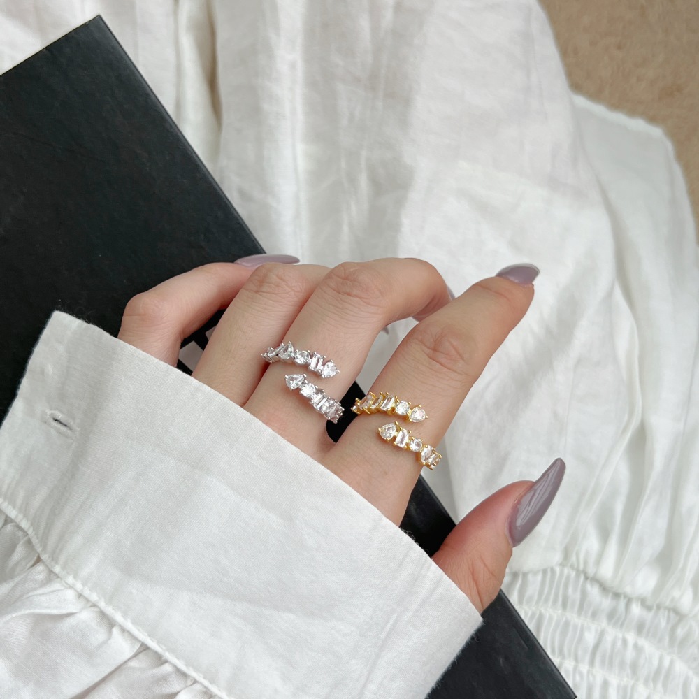 925 Sterling Silver Zircon U Shape Waves Heart Shape Rings display picture 16