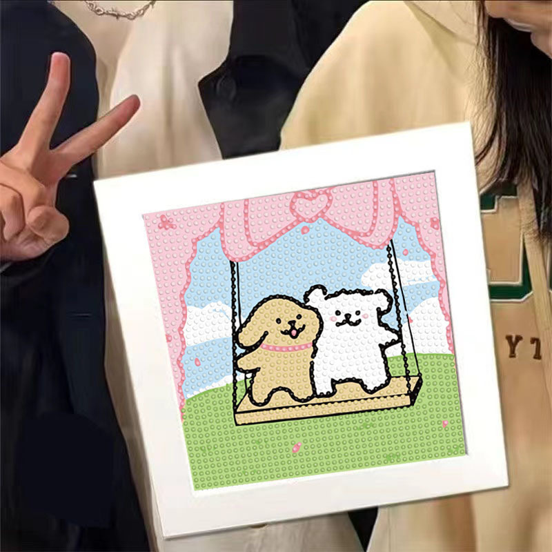 手作りダイヤモンド塗装子供用ペーストライン作り子犬男の子と女の子フルダイヤモンドペーストテーブルおもちゃ象嵌|undefined