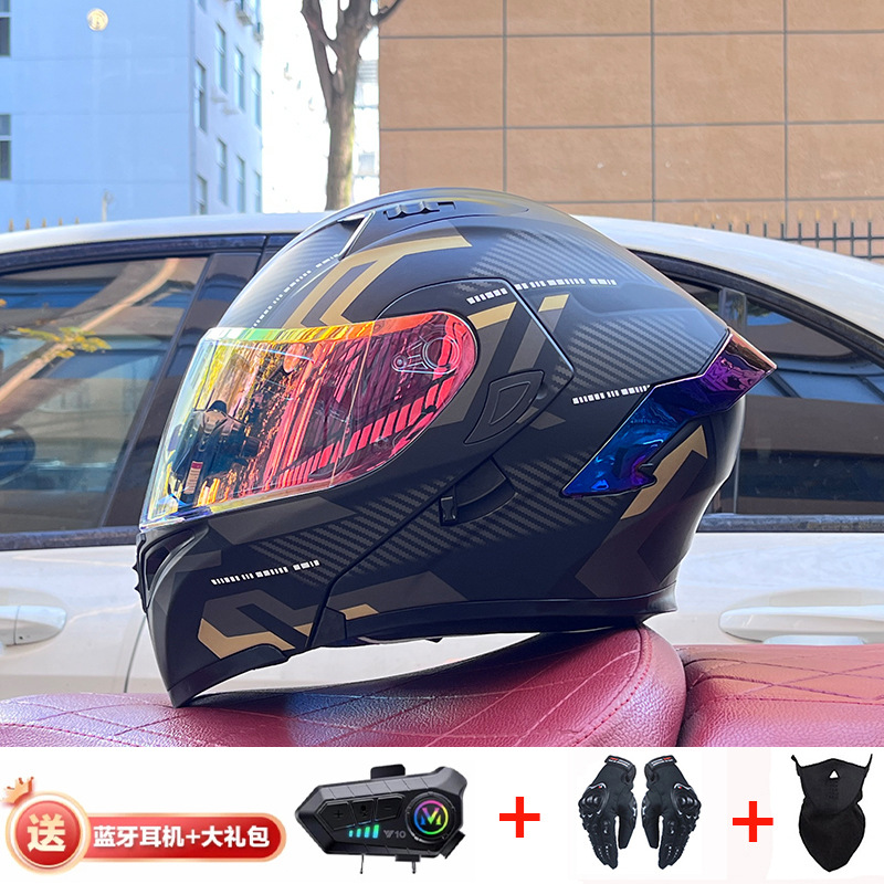 Casco de exposición Orz para hombres y mujeres invierno Doble espejo coche eléctrico semi-Casco completo cola de color coche deportivo ranura Bluetooth cuatro estaciones casco