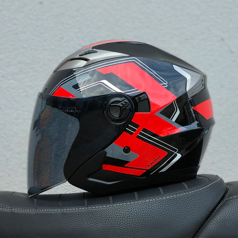 Motosiklet kaskı (dəbilqə) — Motuoche Helmet 3/4 - red-auspicious-tea-color-lens-m57-58