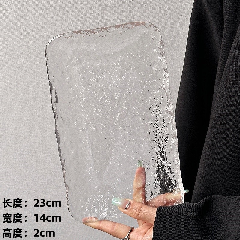 Plato de vidrio irregular glaciar japonés plato de refrigerio casero plato de frutas bandeja de postre circular cubiertos